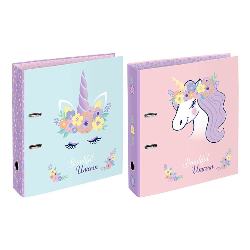 3135256015106-Classeur à levier pelliculé FLORAL UNICORN--0