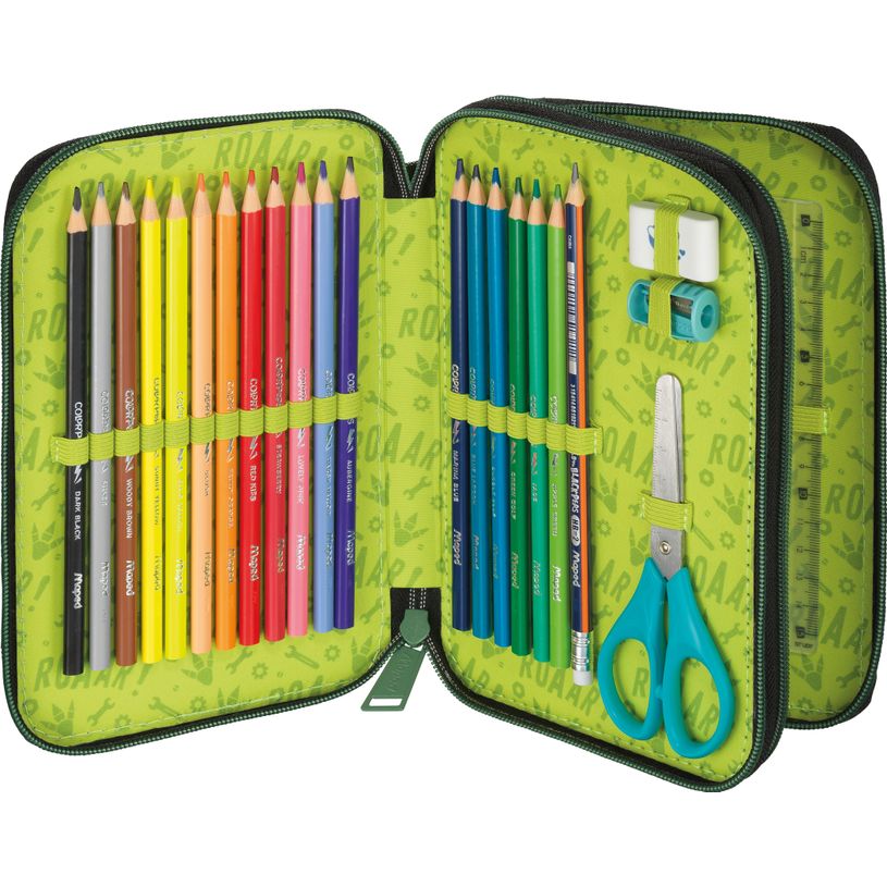 3154149674091-MAPED - Trousse garnie 2 étages - 38 articles - Décor Dinosaure--1
