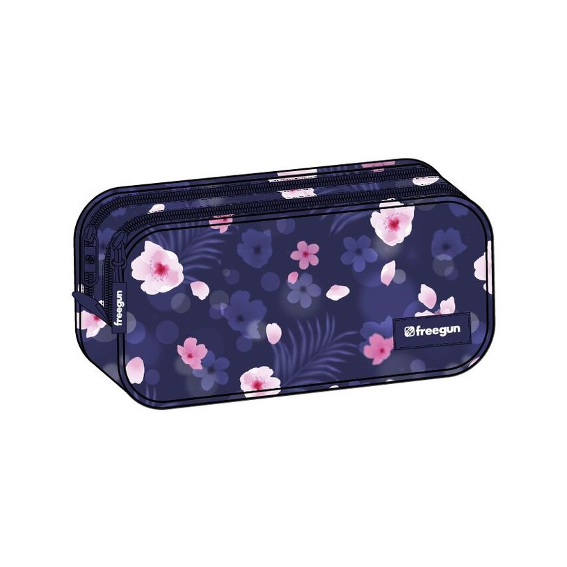 3614002118440-Freegun - Trousse Double Compartiment - Blue Flower--0