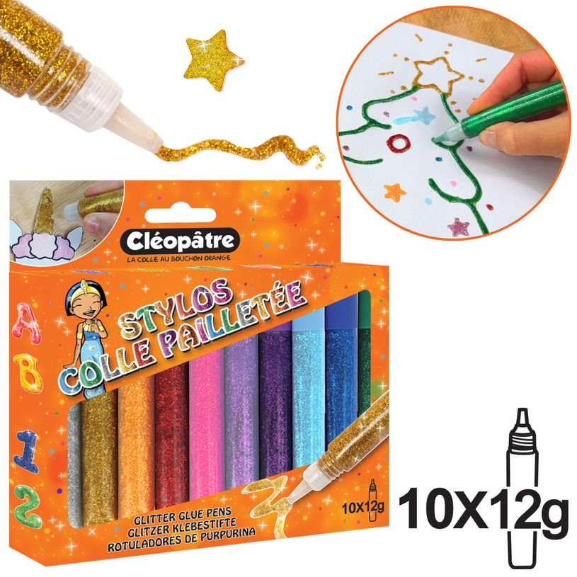 3134725026469-Cléopâtre - 10 Stylos de colle paillette - 12g--0