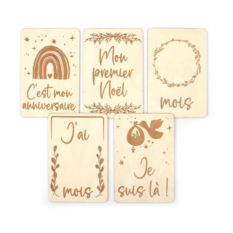 3532431012460-Graine Créative - Lot 5 cartes étapes bébé “Mes jolis souvenirs” - 10 × 15 cm - bois gravé--0