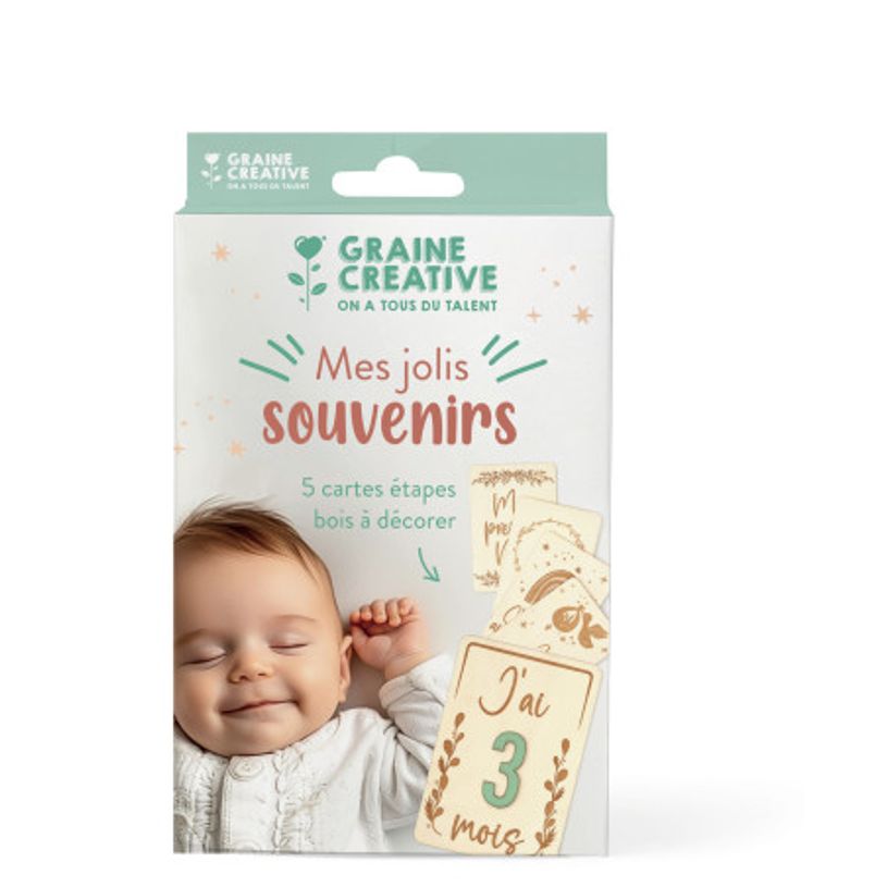 3532431012460-Graine Créative - Lot 5 cartes étapes bébé “Mes jolis souvenirs” - 10 × 15 cm - bois gravé--1