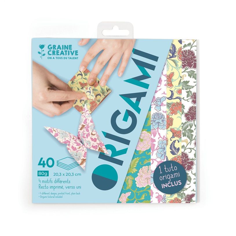 3532432390833-Graine Creative - Pochette 40 feuilles de papier origami - papillon --0