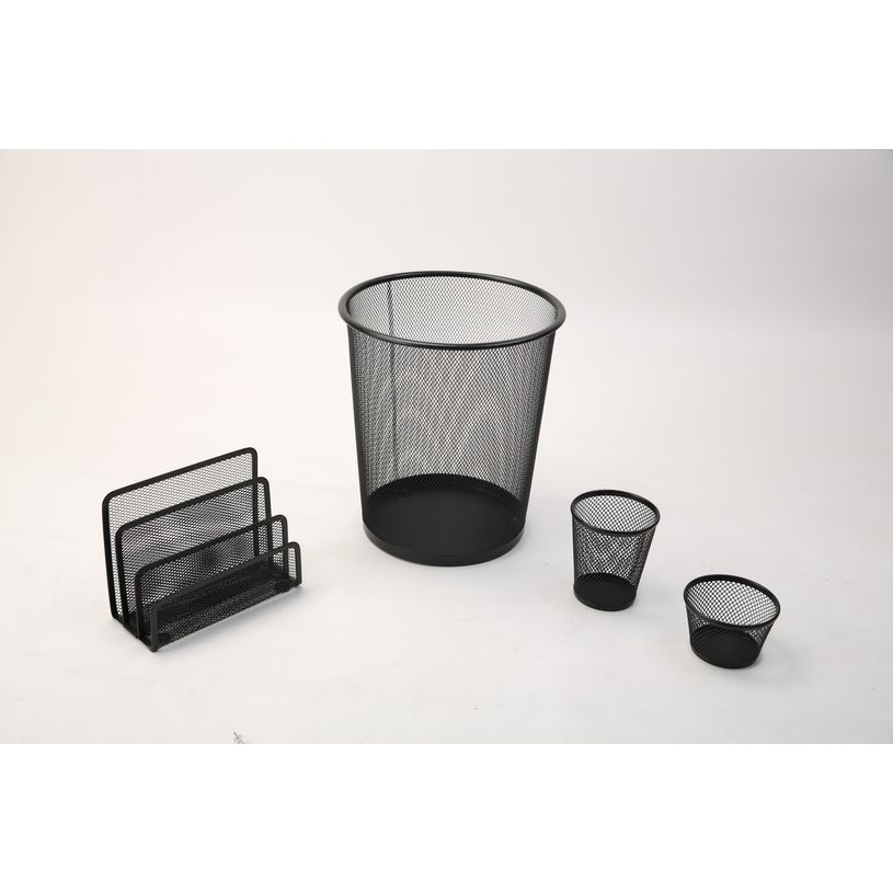 3539012006627-Set de bureau en métal mesh – 4 pièces – noir--0