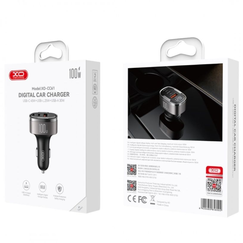 6920680858002-XO - Chargeur de voiture - 100 W - 3 ports--2