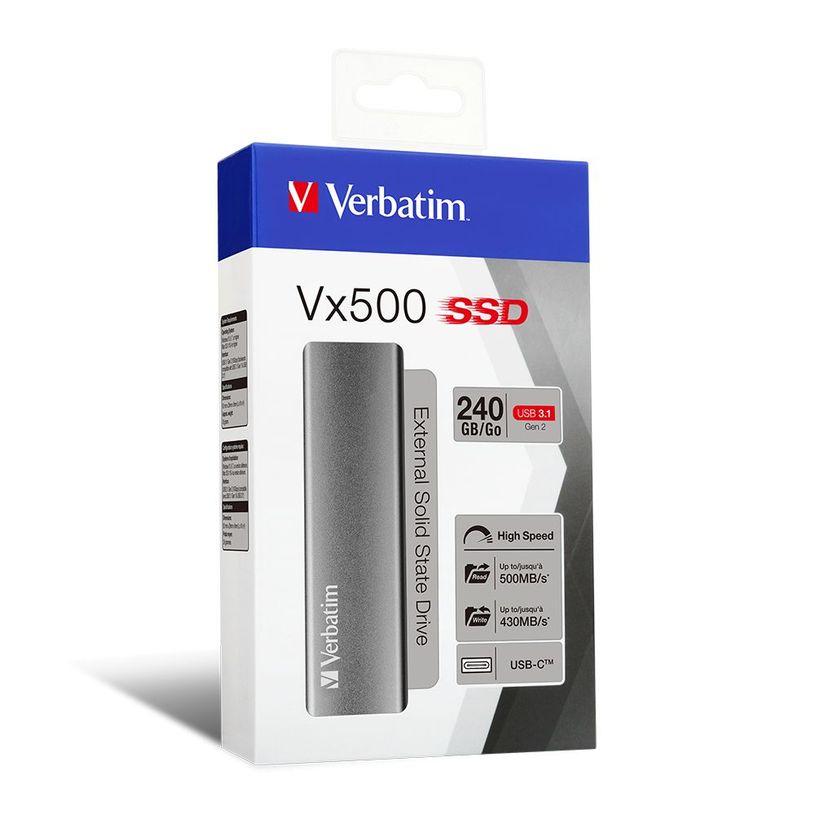 0023942474425-Verbatim Vx500 - Disque dur externe SSD - 240 Go - USB 3.1 Gen 2 (USB-C connecteur) - gris sidéral--1