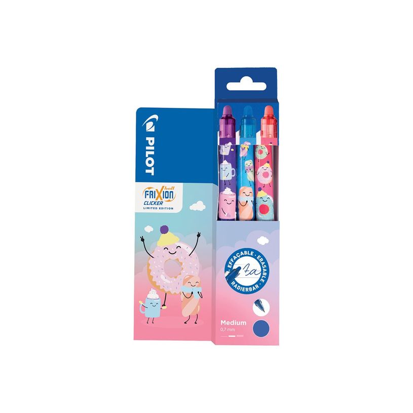 3131910458821-Pilot Frixion Ball Clicker SWEET PARADISE x3 - roller effaçable - 0,7mm - encre bleu-P_405259392_1-1