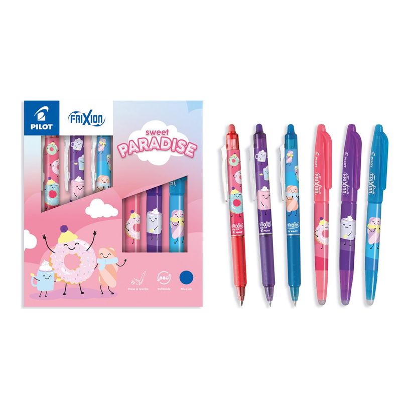 3131910458838-Pilot Frixion Ball et Clicker SWEET PARADISE x6 - roller effaçable - 0,7mm - encre bleu-P_405259393_1-3