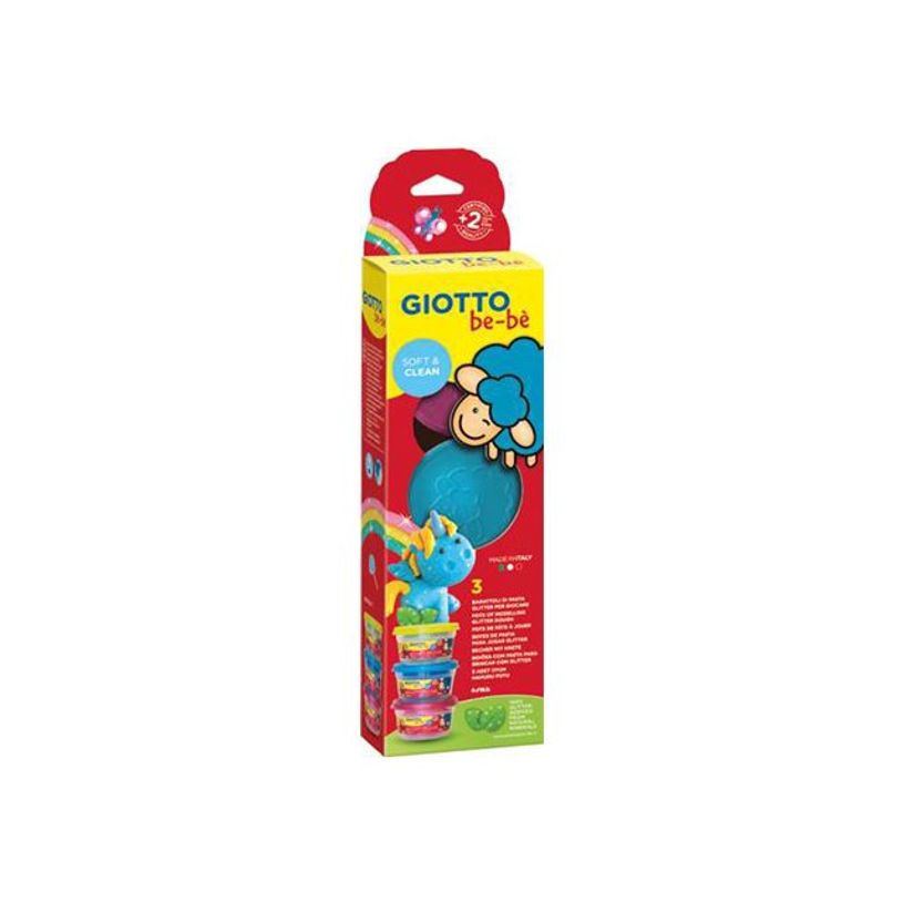 8000825044137-GIOTTO be-bè - Pâte à modeler pailletée - 100 g - jaune, cyan, rouge (pack de 3)-P_405259745_1-0