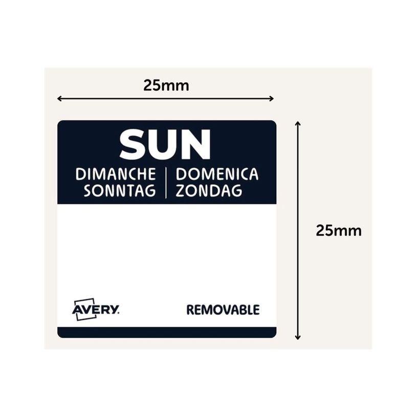 5014702152986-Avery - 1000 Etiquettes Jour Simples - DIMANCHE - 25x25mm - Amovibles-P_405260541_6-5