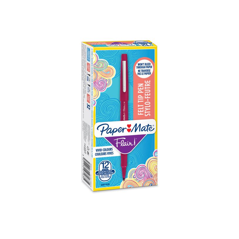 3501170971635-Paper Mate Flair Original - Feutre moyen 1 mm - Encre à l’eau - Rose vibrant - Pack 12--0