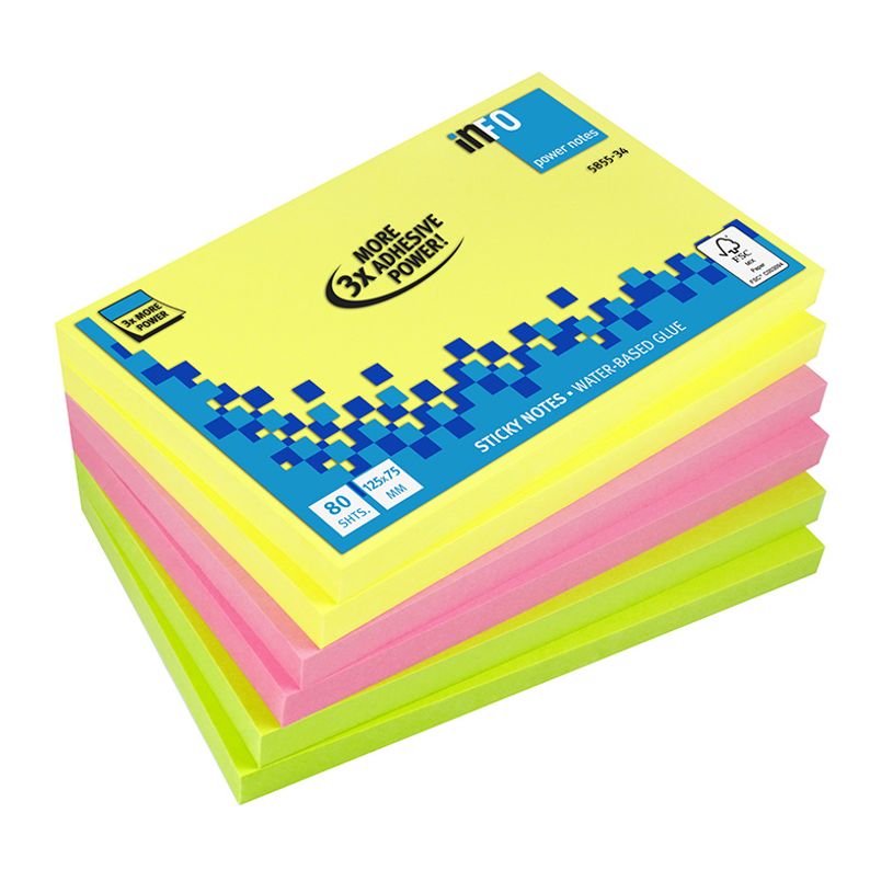 4044355788745-Global Notes - Pack de 6 Blocs - Notes adhésives - Pouvoir 3 fois plus adhésif - 80 feuilles - 125 x 75 mm - c--0