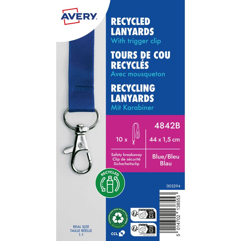 5014702138553-10 tours de cou recyclés avec mousqueton - 44 x 1,5 cm - Bleu--0