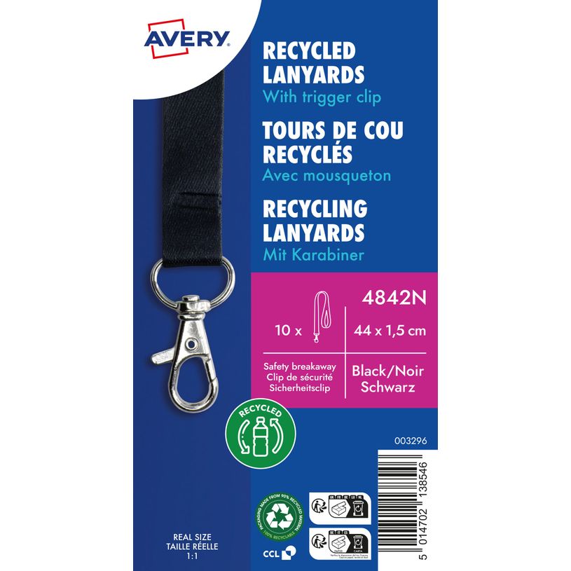 5014702138546-10 tours de cou recyclés avec mousqueton - 44 x 1,5 cm - Noir--0