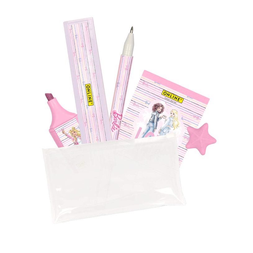4014421181343-Schoolset bloc-notes/règle/gomme/surligneur Barbie--0