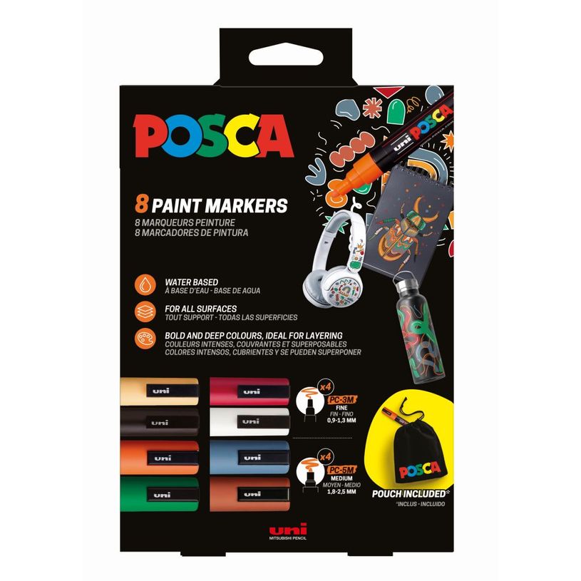 3701614902229-POSCA - Set de 8 Marqueurs avec Pochon Offert--0
