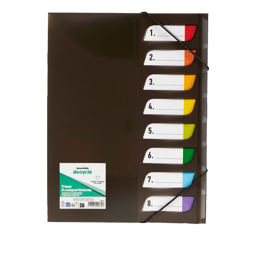 3539012006313-Bureau Vallée Recyclé - Trieur A4 - 8 compartiments - 3 rabats - disponible dans différentes couleur--1