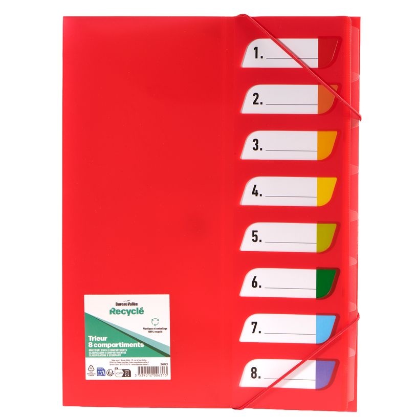 3539012006313-Bureau Vallée Recyclé - Trieur A4 - 8 compartiments - 3 rabats - disponible dans différentes couleur--4