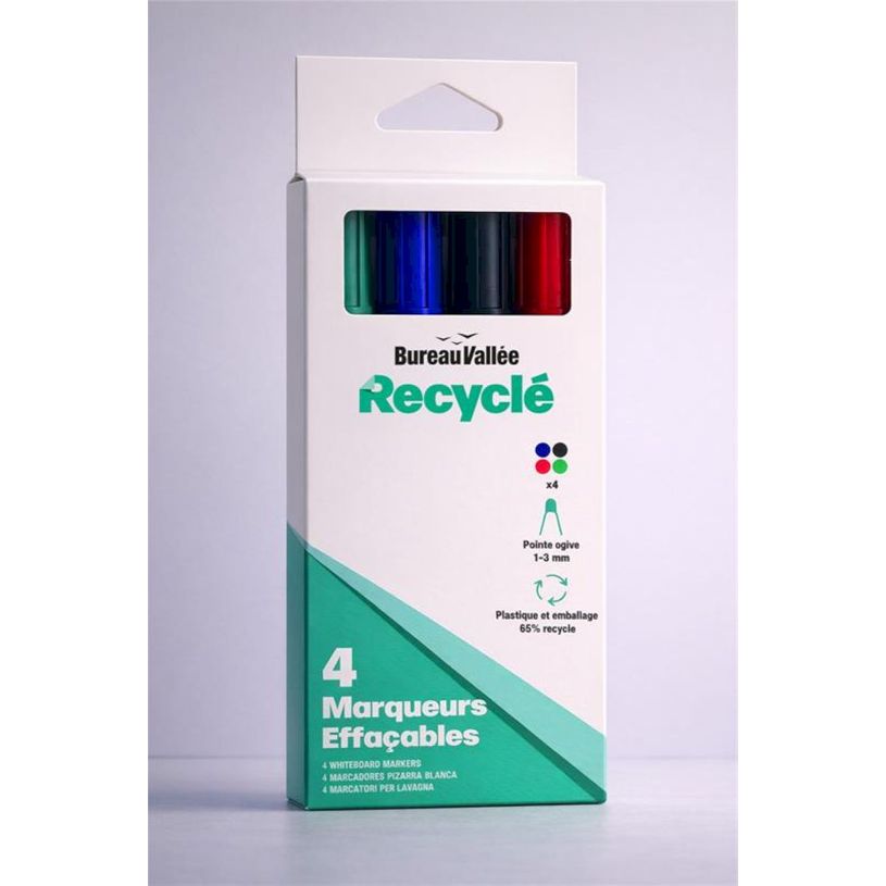 3539012006719-Bureau Vallée Recyclé – 4 marqueurs effaçables pointe large – Assortiment de 4 couleurs--0