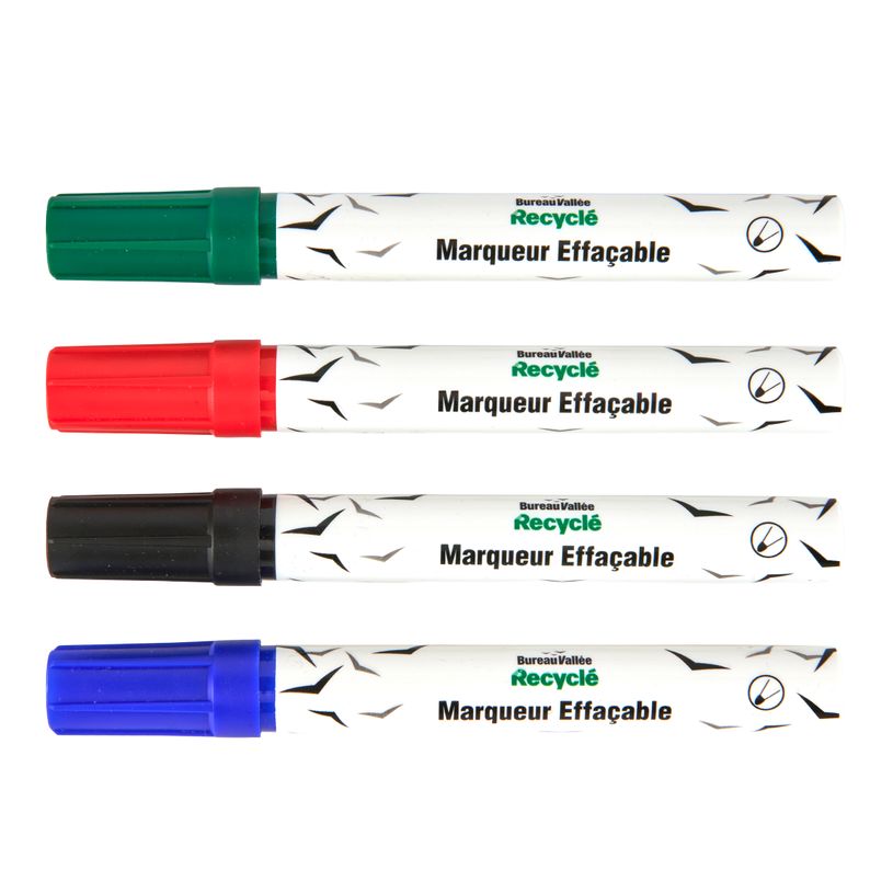 3539012006719-Bureau Vallée Recyclé – 4 marqueurs effaçables pointe large – Assortiment de 4 couleurs--3