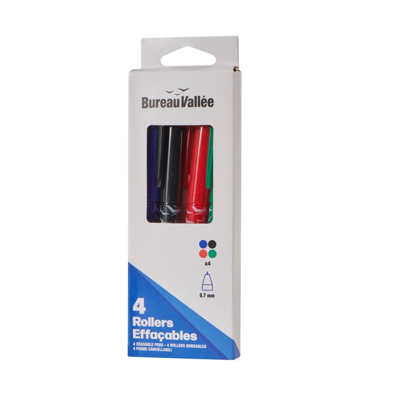 3539012006399-Bureau Vallée - 4 rollers effaçables thermosensibles - Pointe 0,7 mm - Assortiment de 4 couleurs--2