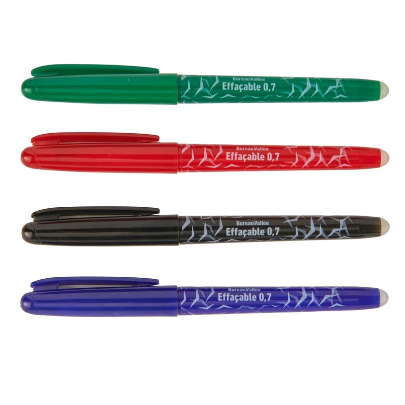 3539012006399-Bureau Vallée - 4 rollers effaçables thermosensibles - Pointe 0,7 mm - Assortiment de 4 couleurs--3