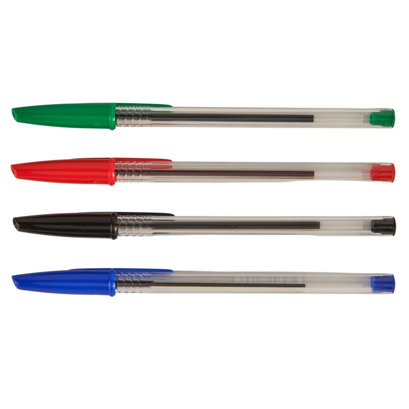 3539012006498-Bureau Vallée – 4 stylos bille assortis – Pointe moyenne 1 mm – Bleu, noir, vert, rouge--3