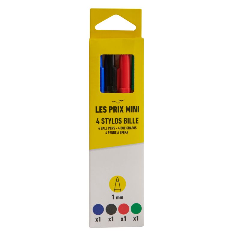 3539012006924-Les Prix Mini – 4 Stylos Bille Assortis Bleu - Vert - Rouge - Noir--0