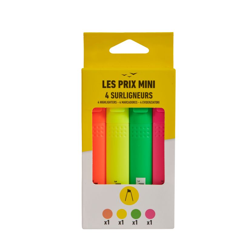 3539012006672-Les Prix Mini – Lot de 4 Surligneurs - Orange, Jaune, Vert et Rose--0