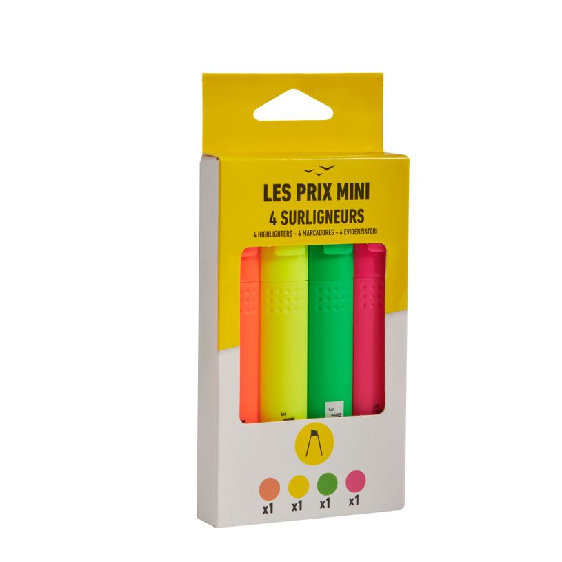 3539012006672-Les Prix Mini – Lot de 4 Surligneurs - Orange, Jaune, Vert et Rose--1