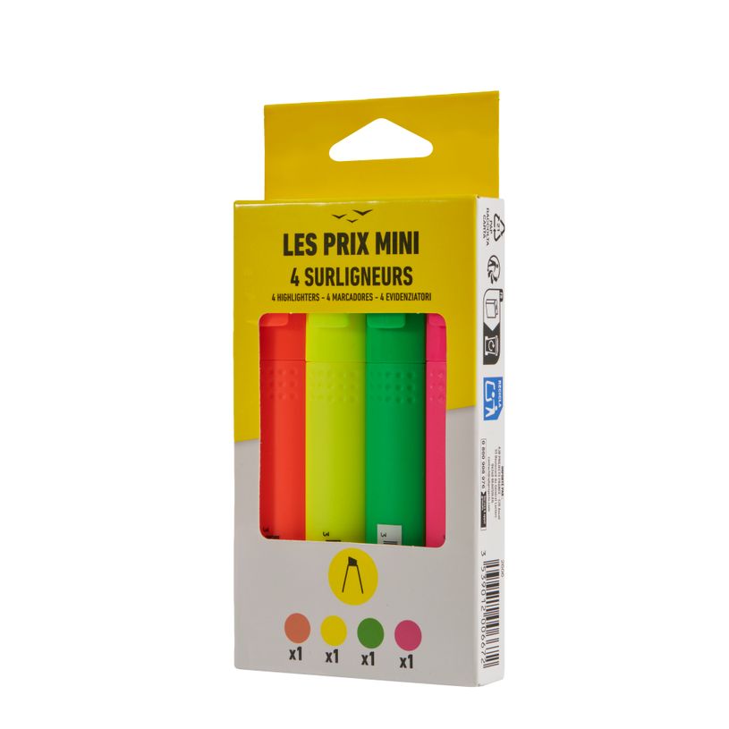 3539012006672-Les Prix Mini – Lot de 4 Surligneurs - Orange, Jaune, Vert et Rose--2