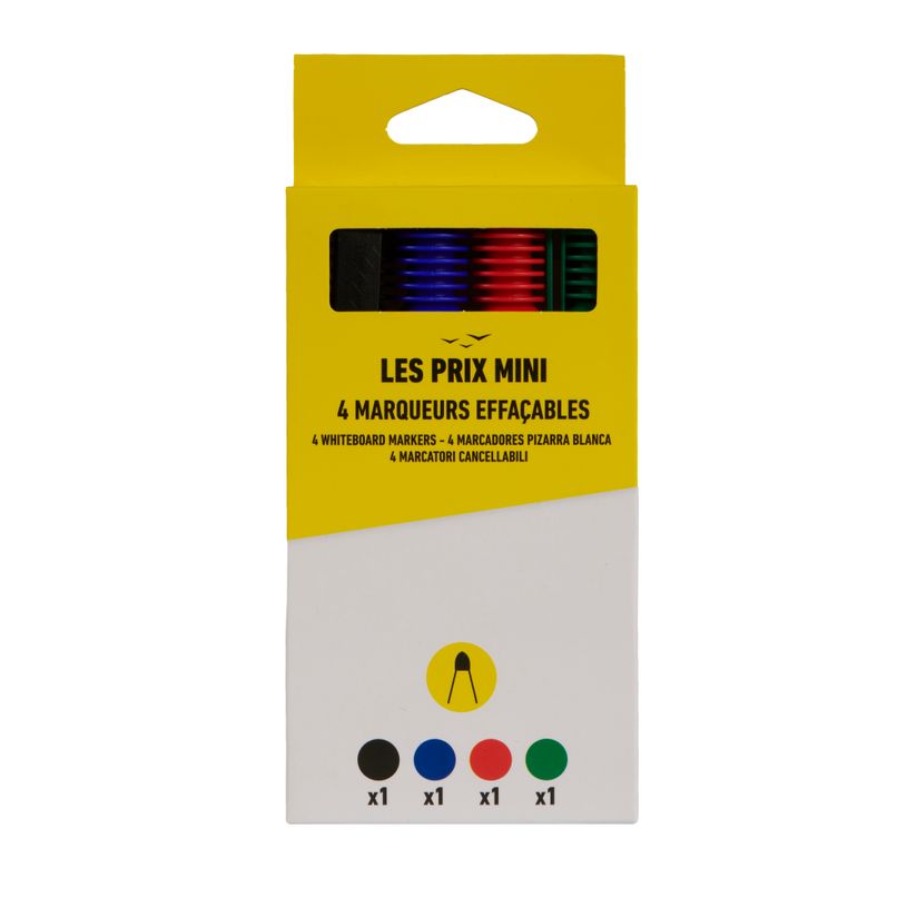 3539012006504-Les Prix Mini – 4 marqueurs effaçables - pointe large - couleurs assorties--0