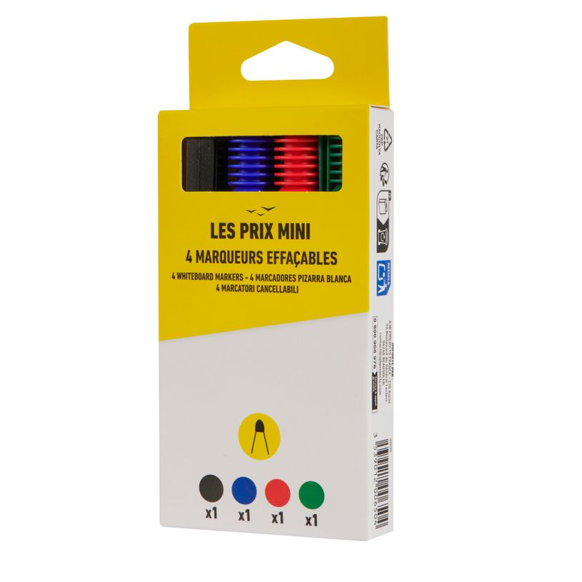 3539012006504-Les Prix Mini – 4 marqueurs effaçables - pointe large - couleurs assorties--2