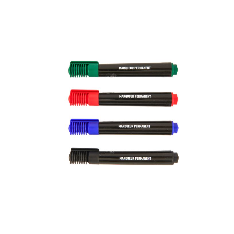 3539012006511-Les Prix Mini – 4 marqueurs permanents pointe large – Bleu, noir, rouge et vert--3