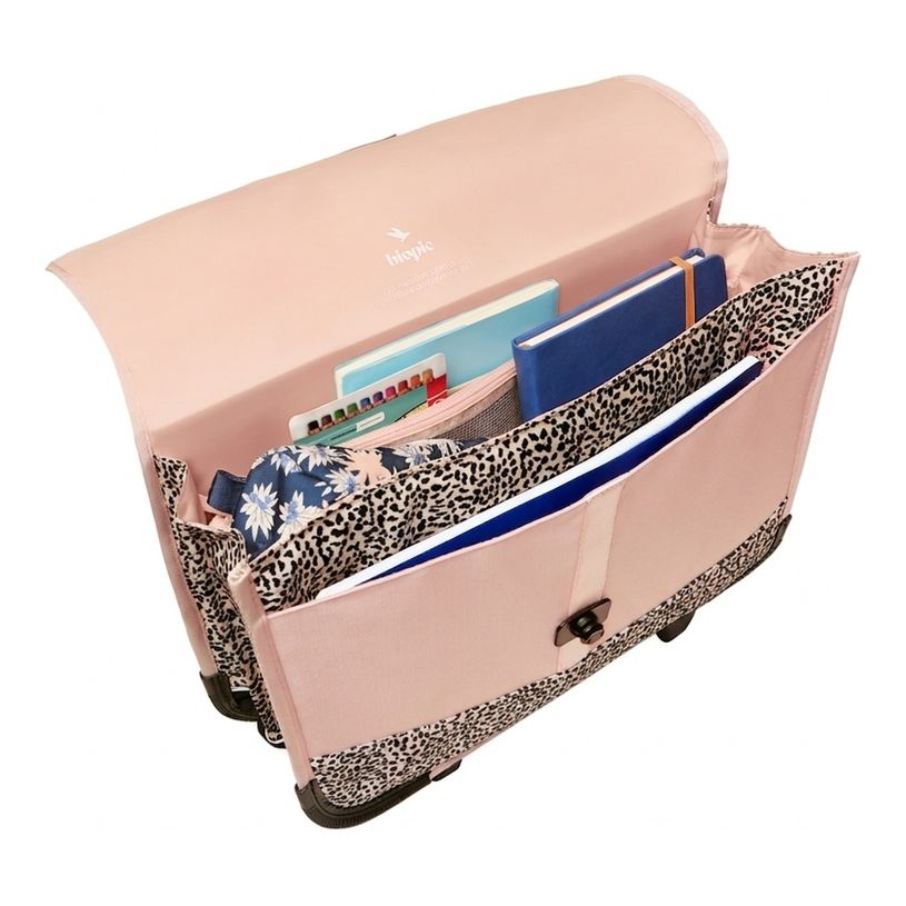 3701749500925-Cartable à roulettes scolaire Léo - 38 cm - 2 compratiments - wild - Biopic--3