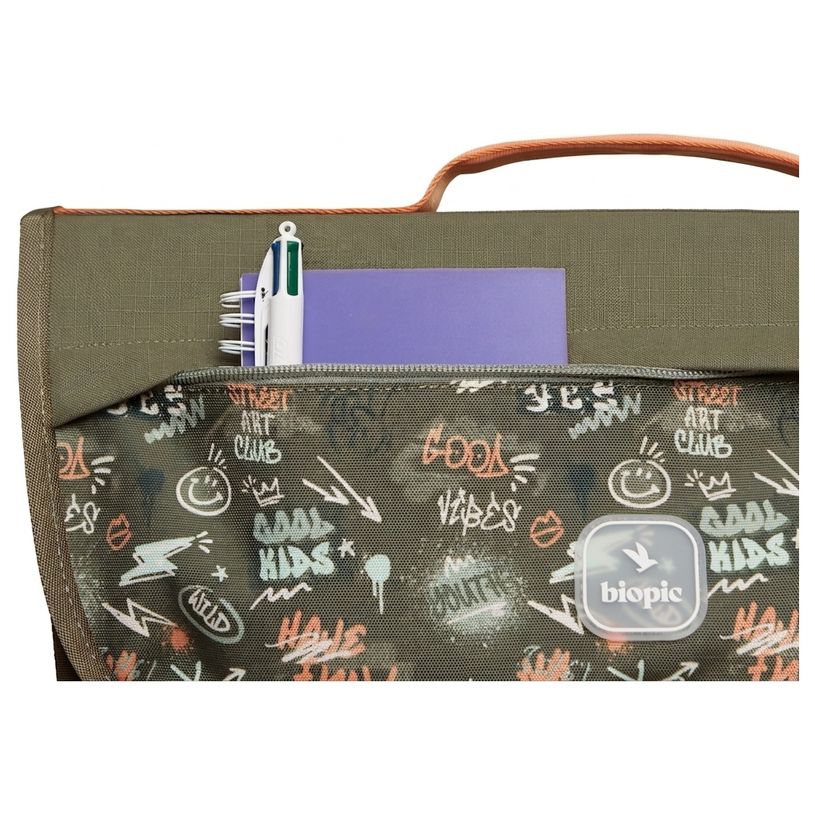3701749500918-Cartable à roulettes scolaire Léo - 38 cm - 2 compratiments - graffiti - Biopic--5