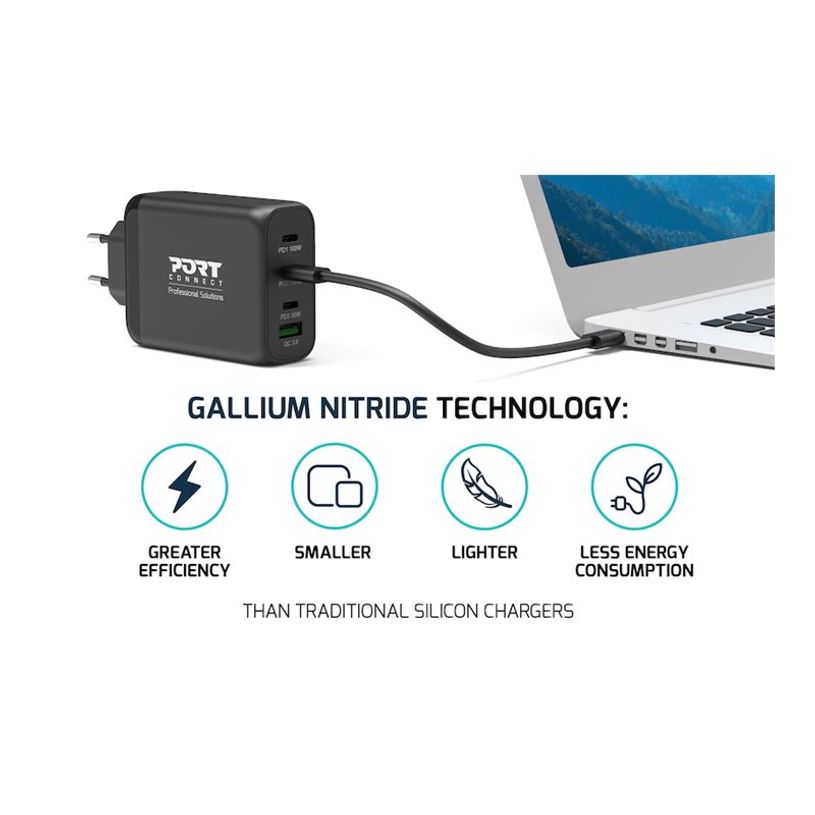 3567042031111-PORT Connect - Adaptateur secteur - GaN - 130 Watt - 4 connecteurs de sortie (USB type A, 3 x USB-C) - -P_405263237_2-1