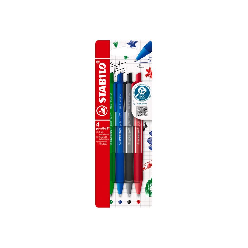 4006381624749-STABILO - pointball - 4 Stylos à bille Colorful - 0,5 mm - moyen - bleu, vert, noir, roug-P_405263591_1-0
