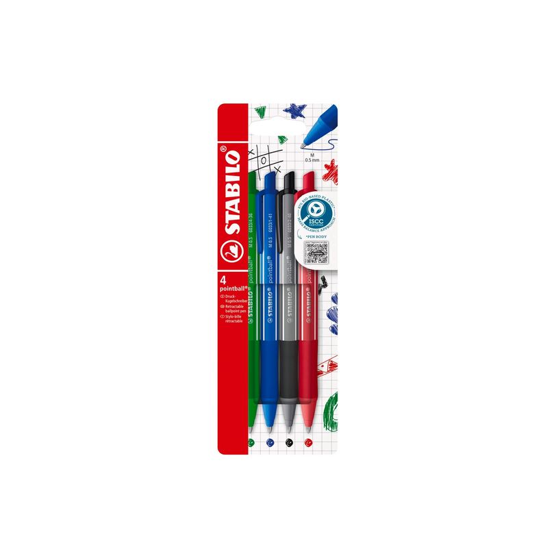 4006381624749-STABILO - pointball - 4 Stylos à bille Colorful - 0,5 mm - moyen - bleu, vert, noir, roug-P_405263591_8-2