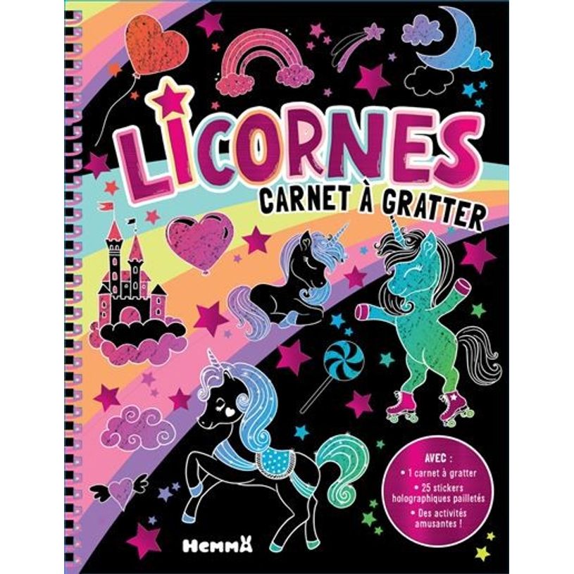 9782508060786-Hemma - Carnet à gratter - Licornes - 1 carnet à gratter + 25 stickers holographiques pailletés--0
