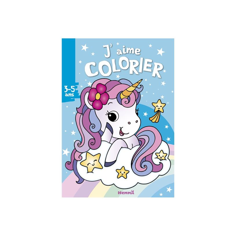 9782508057106-J'aime Colorier - Licorne sur fond bleu - livre à colorier-P_405264318_1-0