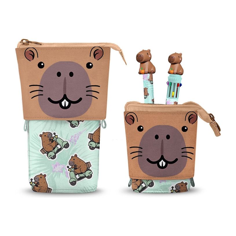 8445118088687-Oh My Pop Capybara-Estuche Portatodo Cute + 2 Bolígrafos de Gel Borrables, Multicolor-P_405264578_1-1