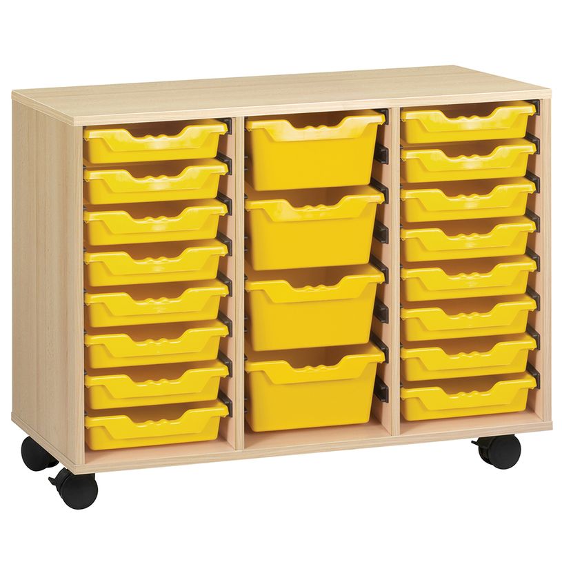 -Meuble PICCOLO - mobile - mélaminé - 20 bacs jaunes - L104,5xP45xH95 cm - Hêtre miel--0