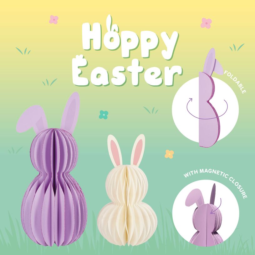 8052694117719-Legami – Lot de 2 Lapins en Papier Pliables – Hoppy Easter – Décoration de Pâques--1