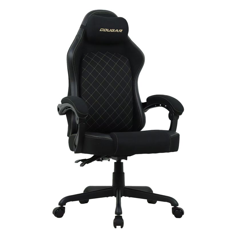 4711649770976-Fauteuil de bureau FUSION - accoudoirs -appui-tête intégré - Tissu noir--0