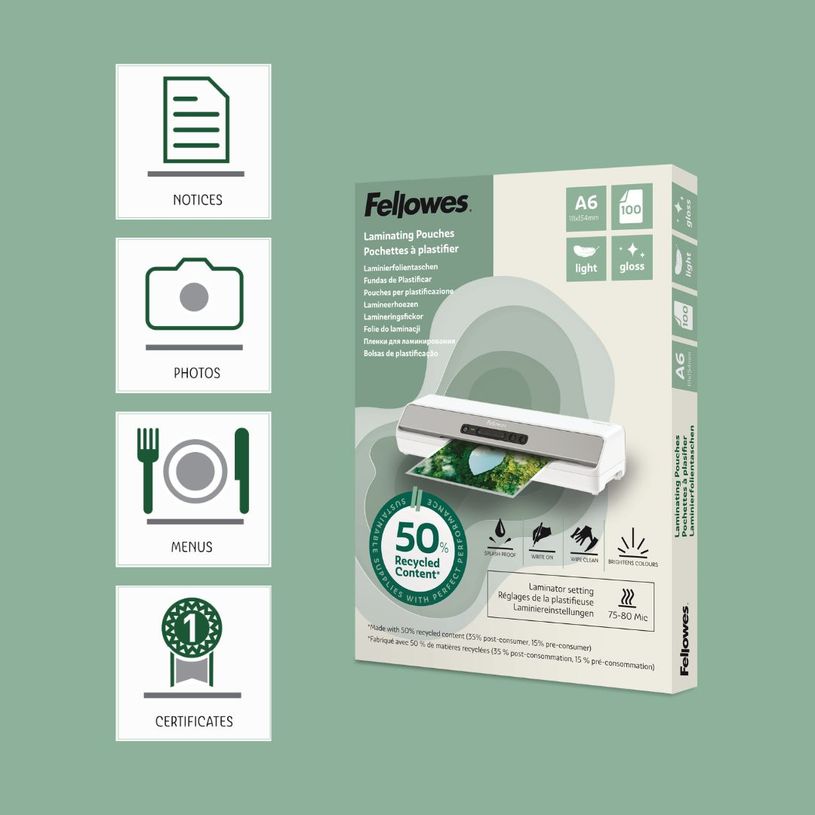 0043859813896-Fellowes - 100 pochettes de plastification A6 - recyclé - brillantes--5