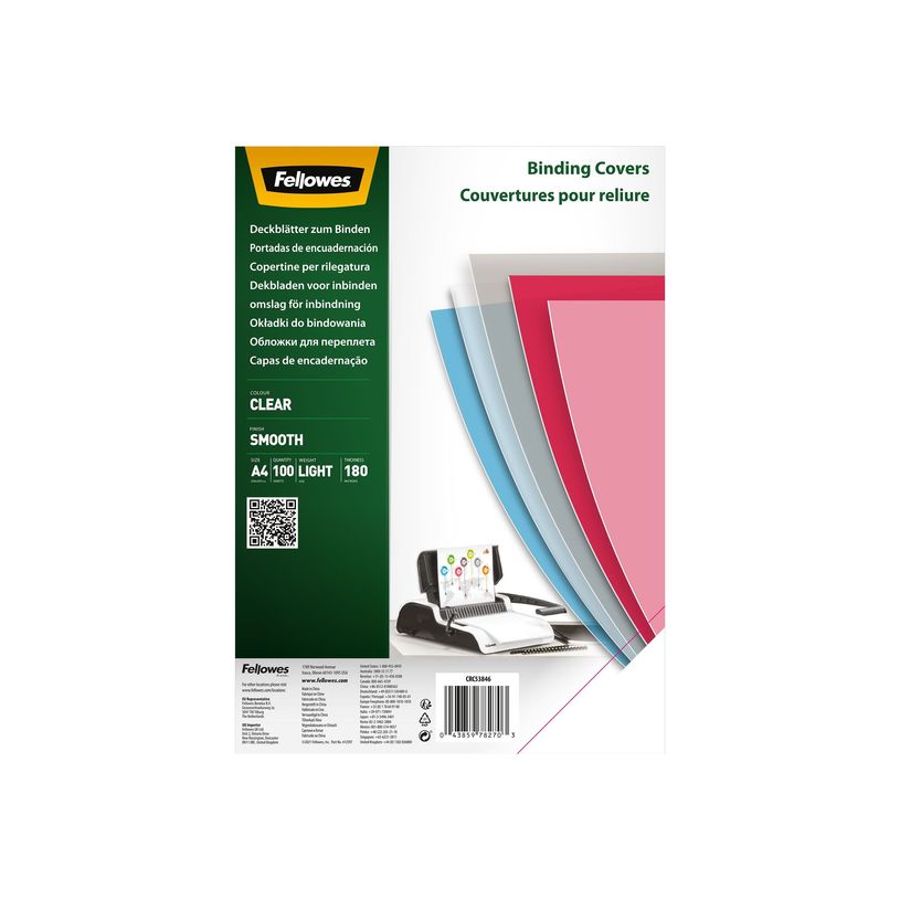 0043859782703-Fellowes - 100 couvertures à reliure A4 (21 x 29,7 cm) - 180 microns - 100% recyclé -  transparent--0
