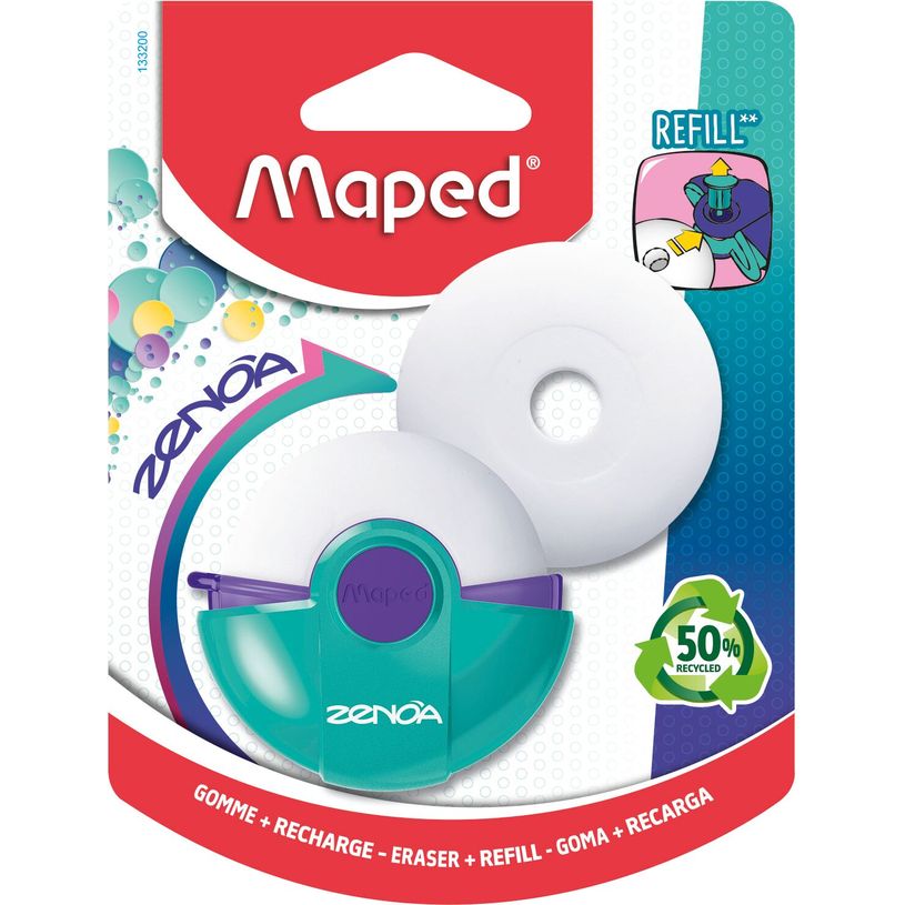 3154141332005-MAPED - Gomme ZENOA rechargeable + 1 recharge - étui rotatif - coloris assortis--3
