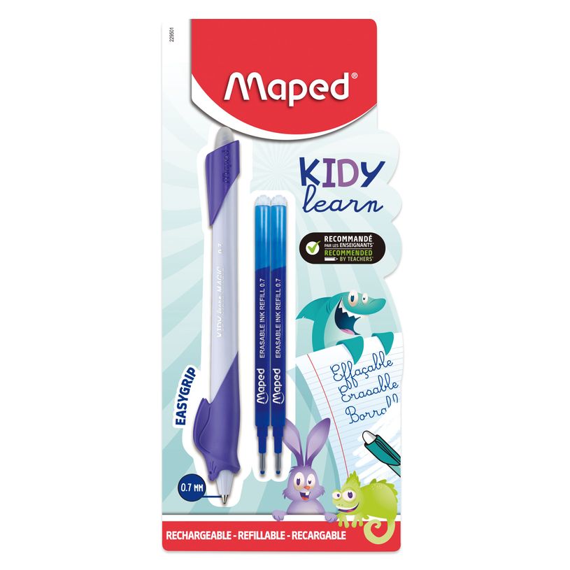 3154142295019-MAPED - Stylo d'apprentissage effaçable KIDY LEARN MAGIC + 2 recharges - encre bleue - décors assorti--1