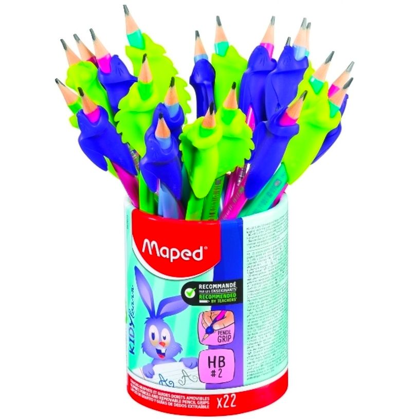 3154148535034-MAPED - Pot de 22 Crayons graphite + guide doigts BLACK'PEPS KIDY LEARN triangulaire HB - embout gomme -41% matière recyclée ---0